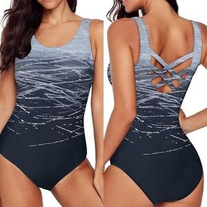 Bsubseach Women Tummy Control One Piece Bathing Suit Criss Cross Back Swimsuit
